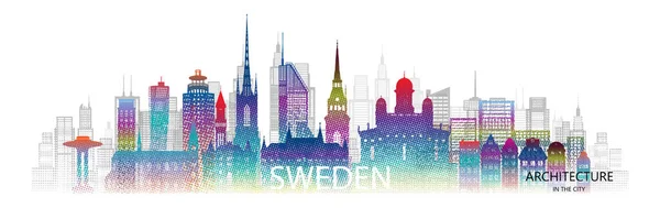 Architektura Podróży Sylwetka Szwecji Kolorowym Stylu Pół Tonu Wycieczka Skandynawii — Wektor stockowy