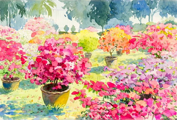 Abstrakt Akvarell Landskap Ursprungliga Målning Rosa Röd Färg Papper Blomma — Stockfoto