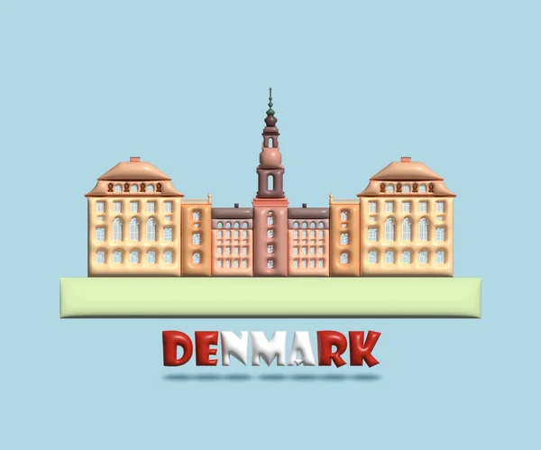 stock vector Architecture landmark in Denmark symbol and icon of copenhagen and christiansborg. Beautiful building architecture colorful in 3d render vector illustration. Travel landmark of the world in Denmark .