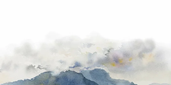 Panorama Vue Montagne Ciel Aquarelle Paysage Peinture Sur Fond Blanc — Photo