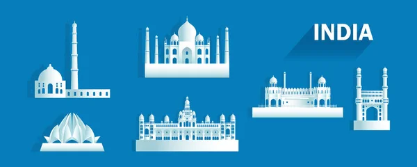 Zabytki Podróży Indie Odizolowaną Architekturą Sylwetki Niebieskim Tle Indie Ikona — Zdjęcie stockowe