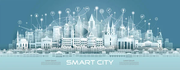 Tecnologia Rete Wireless Comunicazione Geometrica Germania Icona Smart City Con — Vettoriale Stock