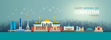 Taşkent 'te Özbekistan ulusal yıldönümü anıtı. Renkli mimari ile yıldönümü ve kutlama modern bina ve antik yapı. Asya mimarisinin gezici simgeleri.