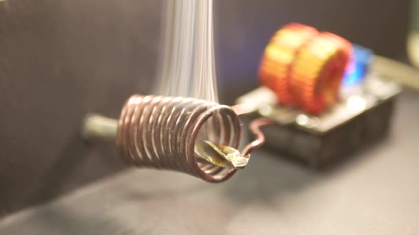 Induction Heater Heats Metal Drill Bit — Video Stock