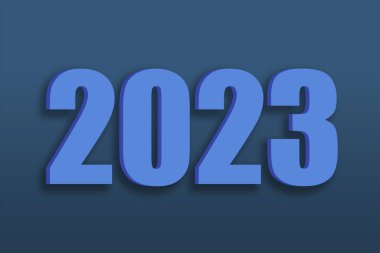 Yeni Yıl 2023 konsept tasarım çizimi mavi arkaplan.