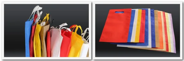 Winkeltassen Collectie Met Geweldige Kleuren Groep Eco Shopping Tassen Voor Rechtenvrije Stockafbeeldingen