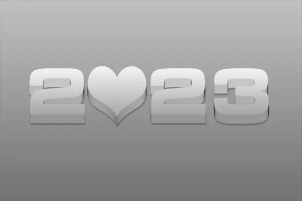 2023 with heart shape text design illustration. Copy space for text and logo.
