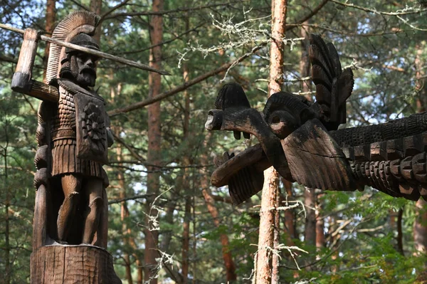 Juodkrante Lituanie Août 2022 Anciennes Sculptures Bois Dans Forêt Parc — Photo