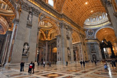 Rome - February 15, 2022: Inside St. Peter Basilica, Rome, Italy. Saint Peters cathedral is top landmark of Rome and Vatican City. 
