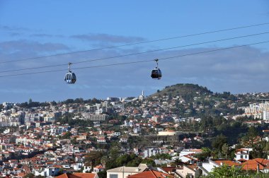 Funchal, Madeira, November 29, 2022: Cable car from the city of Funchal to the Monte Palace at Funchal, Madeira island, Portugal