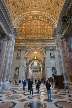Rome - February 15, 2022: Inside St. Peter Basilica, Rome, Italy. Saint Peters cathedral is top landmark of Rome and Vatican City.