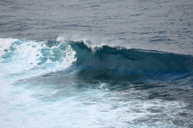 Seascape blue ocean, white wave. Large wave at Atlantic ocean