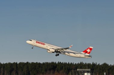 Stockholm, Sweden - February 13: Swiss Airlines Airbus A321-212 airplane on February 13, 2023 in Stockholm, Sweden