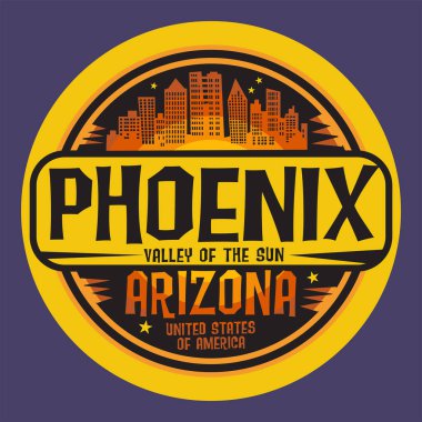 Phoenix, Arizona ile soyut pul veya amblem, vektör illüstrasyonu