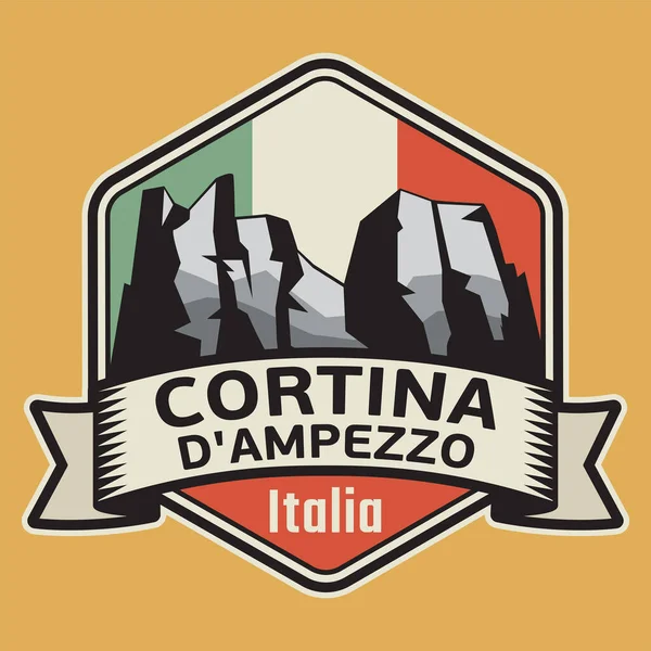 意大利多洛米蒂 带有Cortina的图章或徽章 矢量插图 — 图库矢量图片