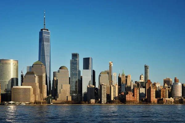 Manhattan Skyline Sobre Rio Hudson Durante Pôr Sol Nova York — Fotografia de Stock
