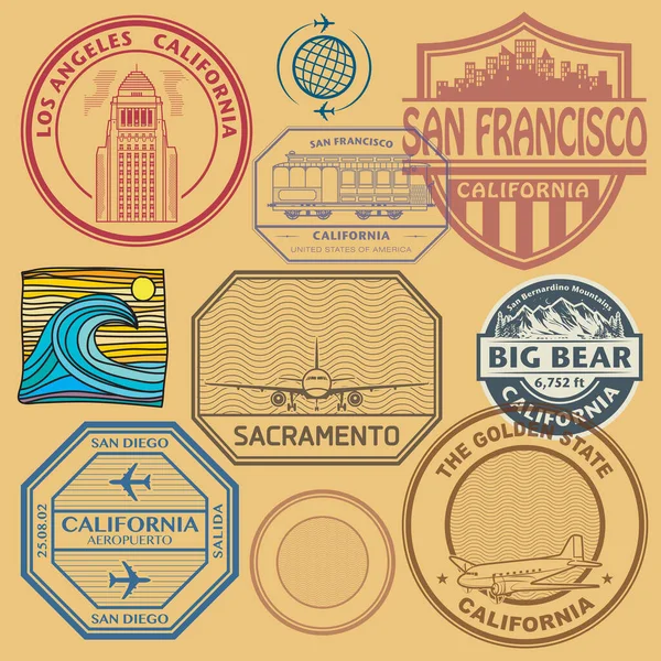 Selos Emblemas Abstratos Com Nome Califórnia Ilustração Vetorial — Vetor de Stock