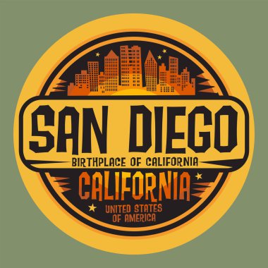 Soyut damga ya da amblem San Diego, California adı, vektör illüstrasyonu