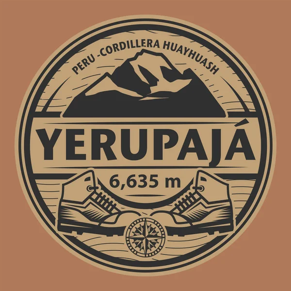 Timbro Astratto Emblema Con Yerupaja Nome Del Perù Illustrazione Vettoriale — Vettoriale Stock