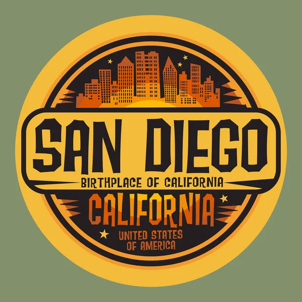 Timbre Abstrait Emblème Avec Nom San Diego Californie Illustration Vectorielle — Image vectorielle