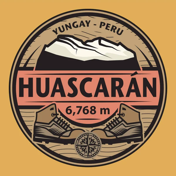 带有Huascaran的图章或徽章 秘鲁名称 矢量插图 — 图库矢量图片