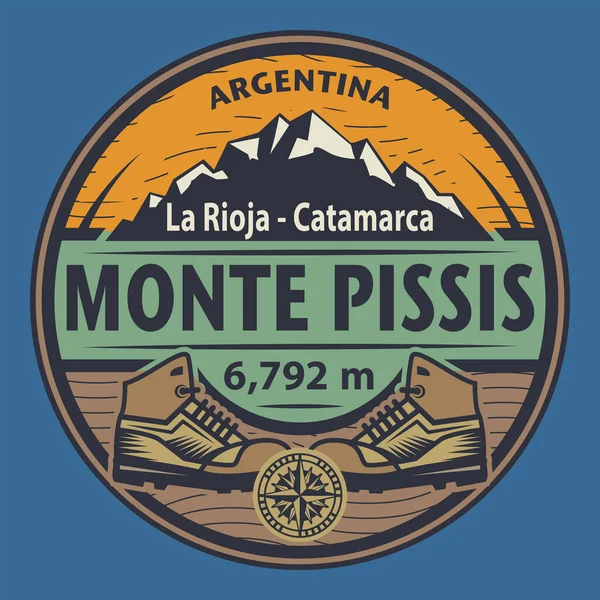 Monte Pissis Ile Soyut Pul Veya Amblem Arjantin Adı Vektör — Stok Vektör