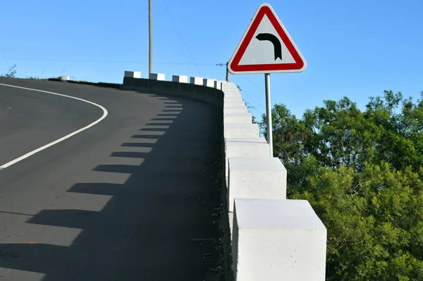 Warning Road Sign Old Mountain Road Madeira Island — Zdjęcie stockowe