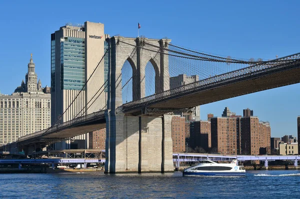 New York City Februar 2023 Brooklyn Bridge Manhattan Skyline Fra - Stock-foto