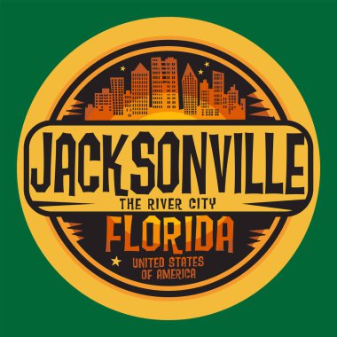 Soyut damga veya amblem Jacksonville, Florida adı, vektör illüstrasyonu