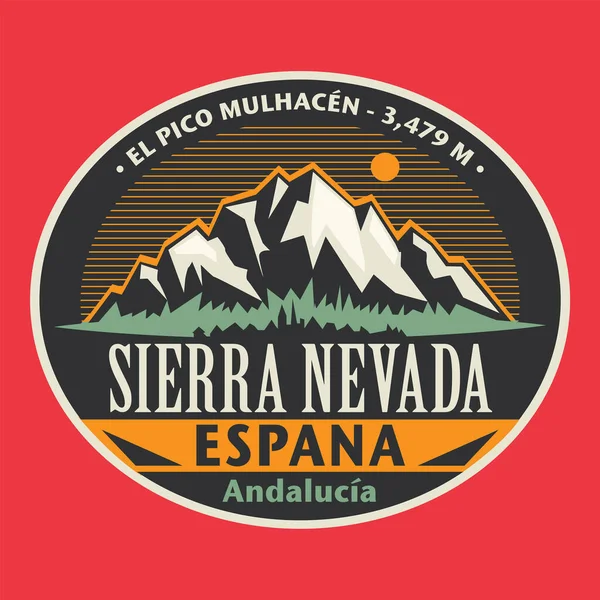 Sello Emblema Abstracto Con Sierra Nevada Nombre España Ilustración Vectorial — Archivo Imágenes Vectoriales