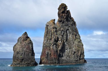 Volcanic rocks formations, Atlantic ocean cost at Ribeira de Janela, near Porto Moniz on Madeira island,  Portugal