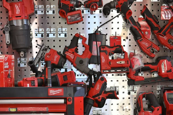 stock image Kaunas, Lithuania - March 30, 2023: Professional electric Milwaukee brand tools for sale in Kaunas, Lithuania