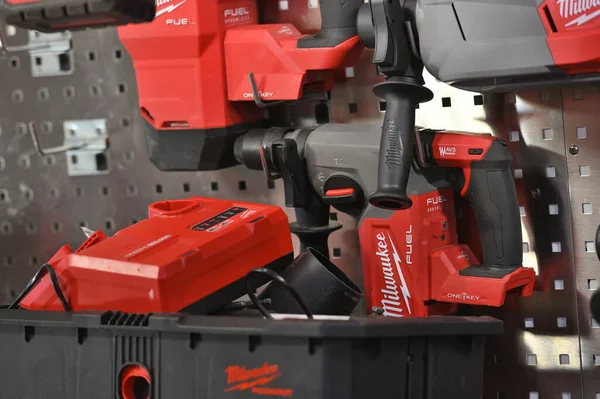 stock image Kaunas, Lithuania - March 30, 2023: Professional electric Milwaukee brand tools for sale in Kaunas, Lithuania