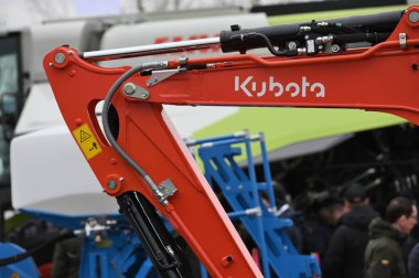 Kaunas, Lithuania - March 30, 2023: close-up to Kubota tractor vehicle at International Agricultural show in Kaunas, Lithuania. clipart