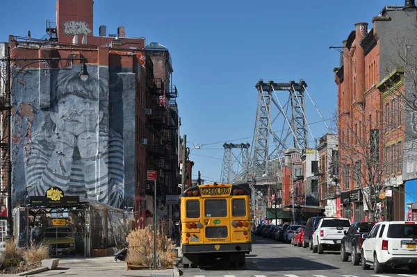 Ciudad Nueva York Febrero 2023 Williamsburg Bridge Street Scene Brooklyn — Foto de Stock