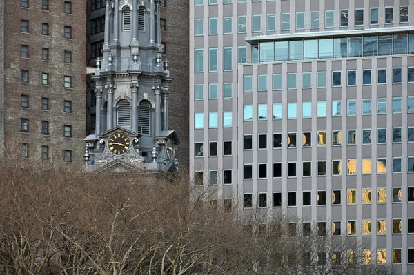 Tour Horloge Chapelle Saint Paul Dans Lower Manhattan New York — Photo