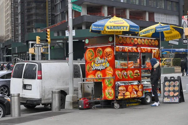 New York City Februari 2023 Street Food Cart Manhattan Street — Stockfoto