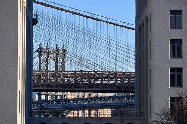 Brooklyn Bridge Manhattan Bridge Vista Desde Brooklyn Heights — Foto de Stock