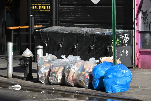 New York City February 2023 Plastic Trash Bags Full Garbage — Stock Photo, Image