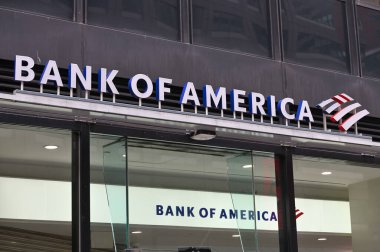 New York, ABD - 19 Şubat 2023: Bank of America logosu Manhattan, New York, ABD 'de ofis üzerinde