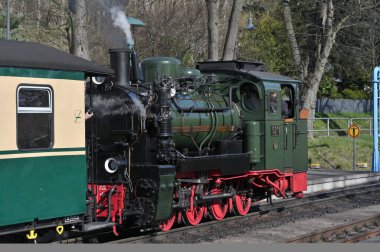 Rugen, Almanya - 13 Nisan 2023: Rugen Adası, Almanya 'da dar ölçülü bir demiryolu treni