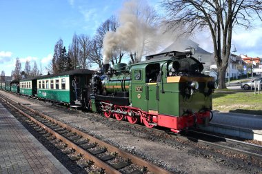 Rugen, Almanya - 13 Nisan 2023: Rugen Adası, Almanya 'da dar ölçülü bir demiryolu treni