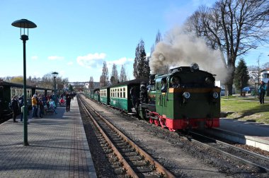 Rugen, Almanya - 13 Nisan 2023: Rugen Adası, Almanya 'da dar ölçülü bir demiryolu treni