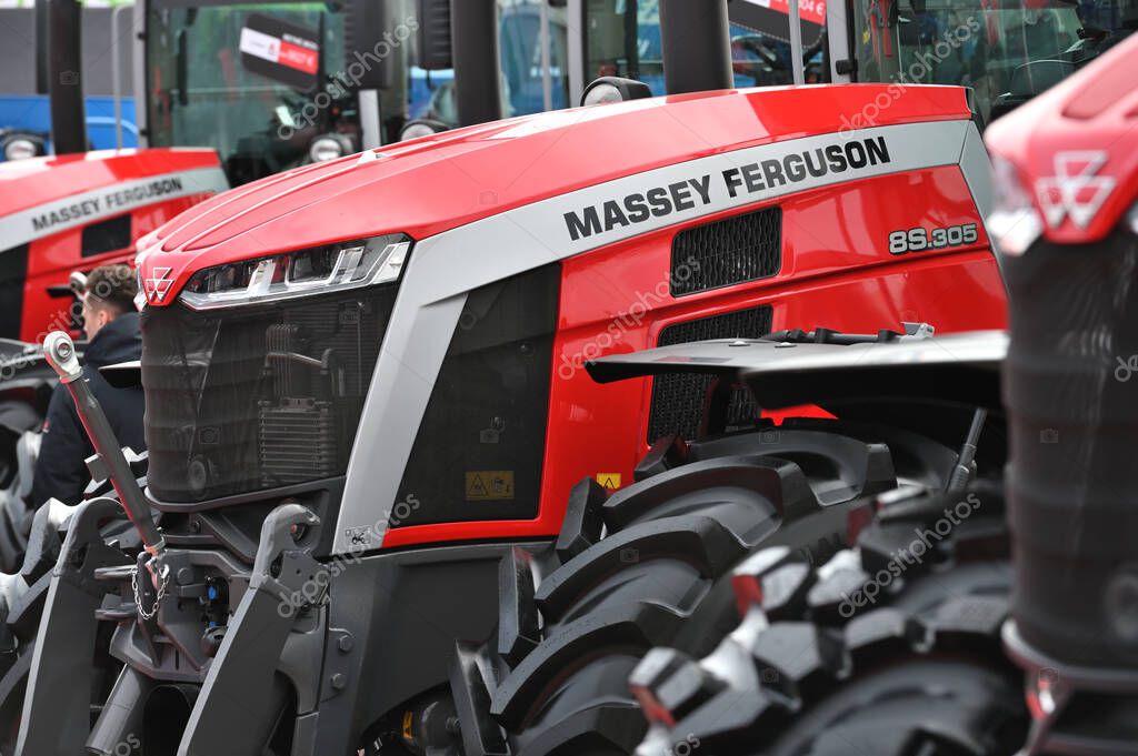 Kaunas, Lithuania - March 21, 2024: Massey Ferguson tractor at International Agricultural show in Kaunas, Lithuania.