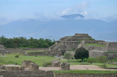 Monte Alban, Mexico - July 10, 2023: Ancient ruins on plateau Monte Alban in Mexico, Monte Alban, Oaxaca, Mexico. clipart