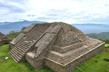 Monte Alban, Mexico - July 10, 2023: Ancient ruins on plateau Monte Alban in Mexico, Monte Alban, Oaxaca, Mexico clipart