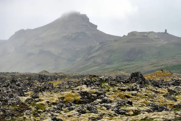 İzlanda 'nın İzlanda Dağları, İskandinavya' da bir lav alanında volkanik kül ve lav oluşumları