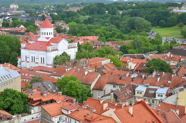 Litvanya, Vilnius, Haziran 05, 2025: Litvanya 'nın başkenti ve en büyük kenti Vilnius' un eski kent mimarisinin havadan görünüşü