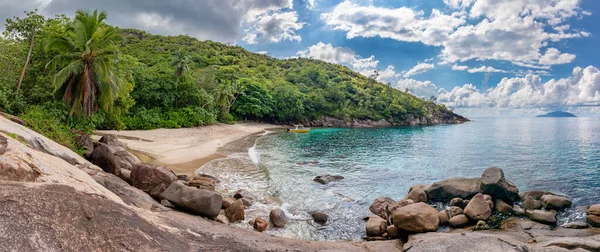 Beach Anse Major Panoramik Görüntüsü Mahe Seyşeller — Stok fotoğraf