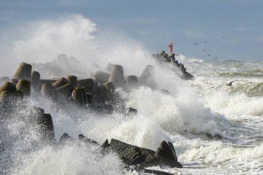 Liepaja limanında dalgalanan büyük dalga, seçili odak